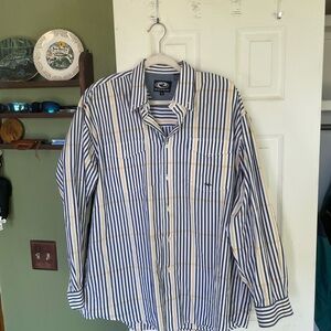 Vintage Roper Men's Blue and White Striped Shirt